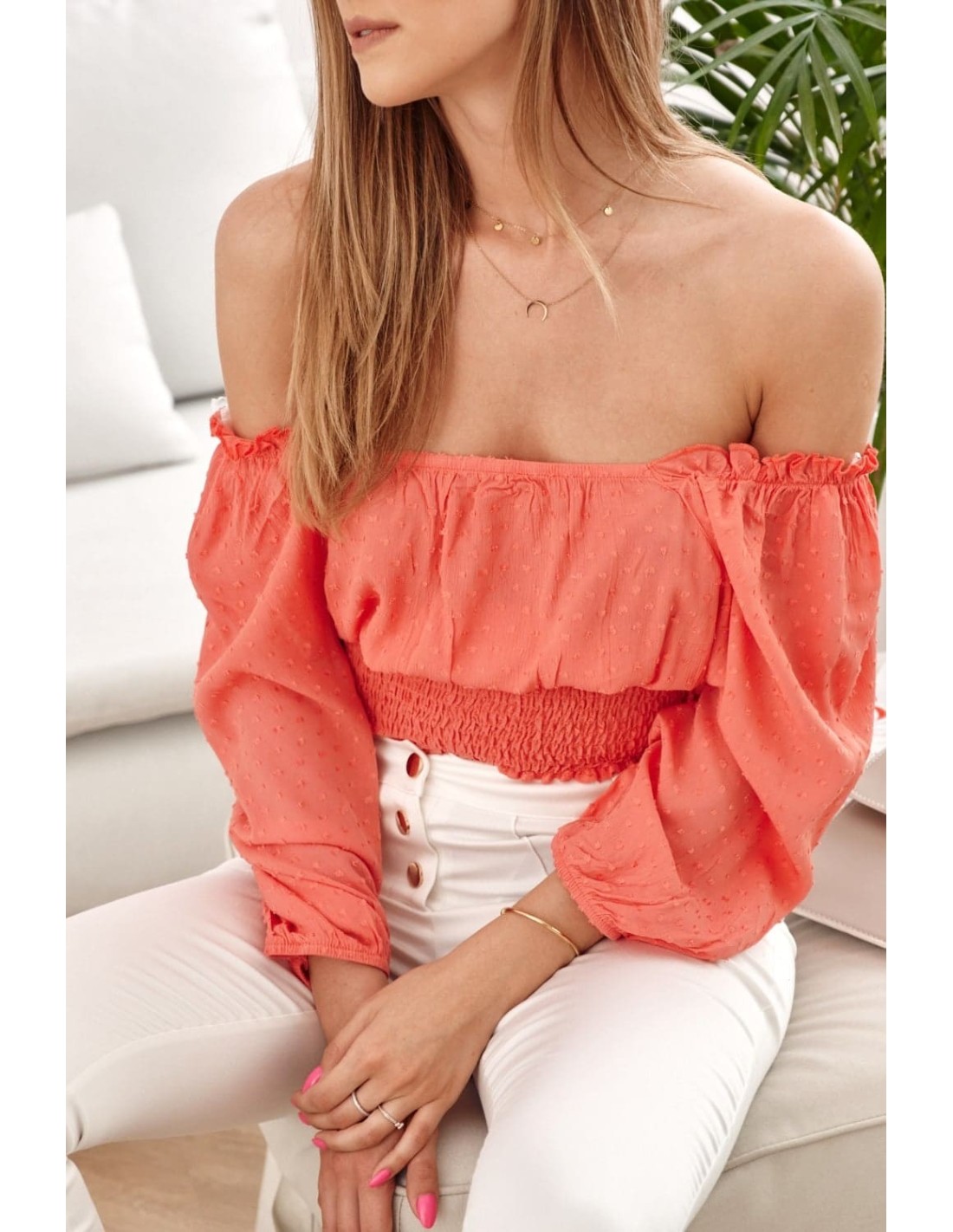 Bluza scurta coral cu volane in jos MP29390 - Magazin online - Boutique